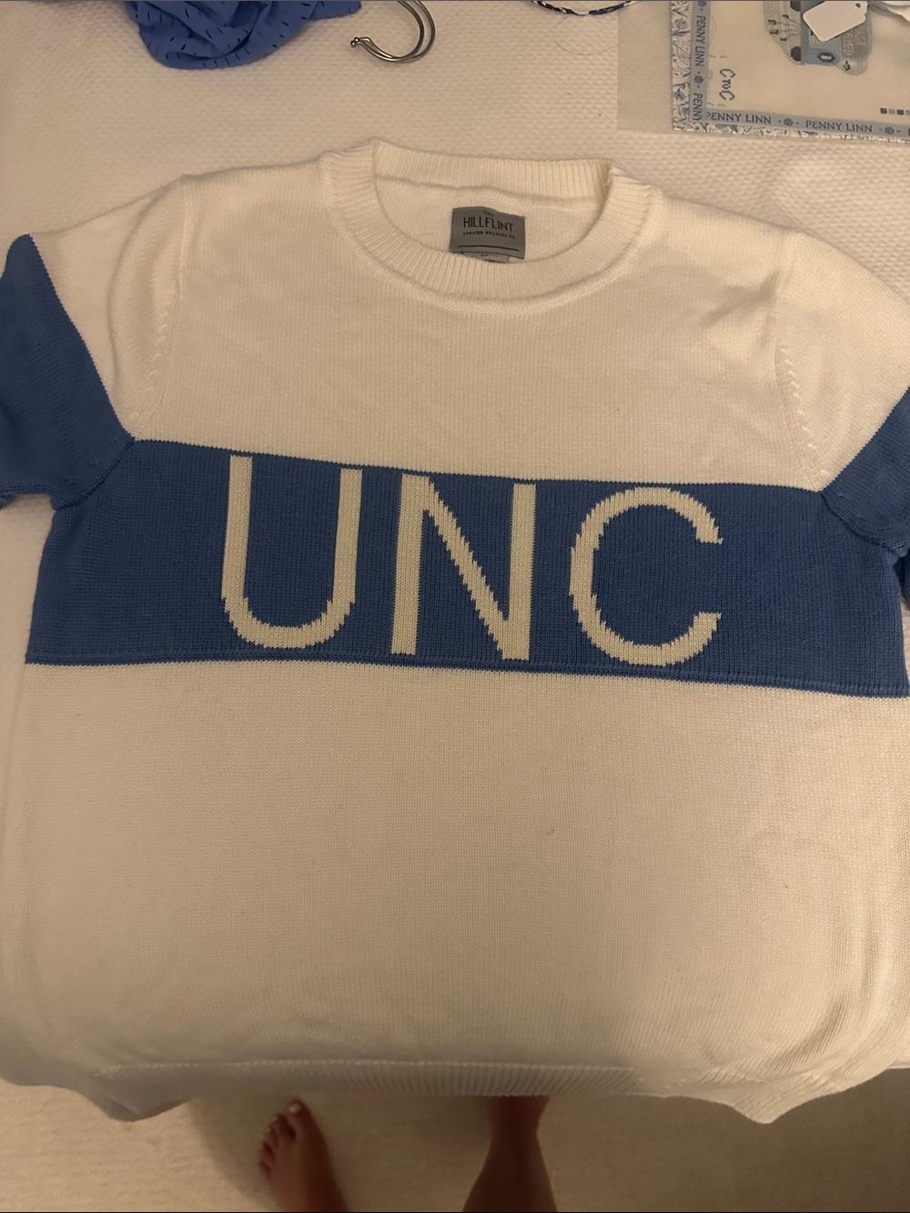 Hillflint White & Light Blue 'UNC' Crewneck Sweater
